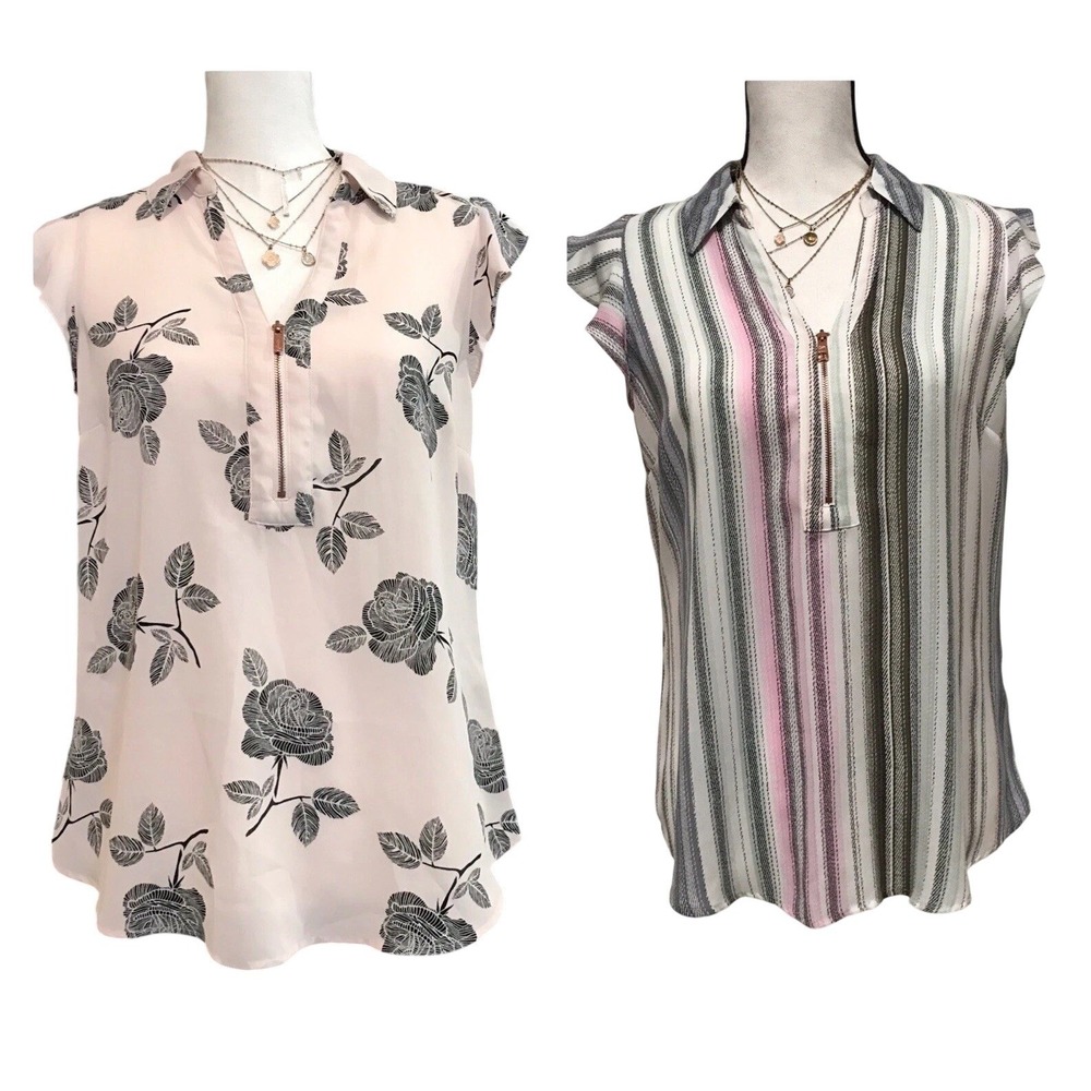 Candie's printed V-Neck blouse bundle floral & striped cap sleeve M